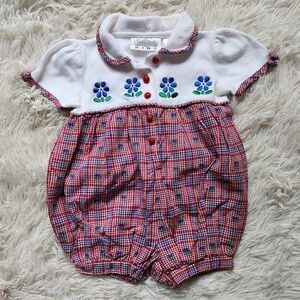 Vintage Infant Girls Romper 6-9M Red White Short Sleeves